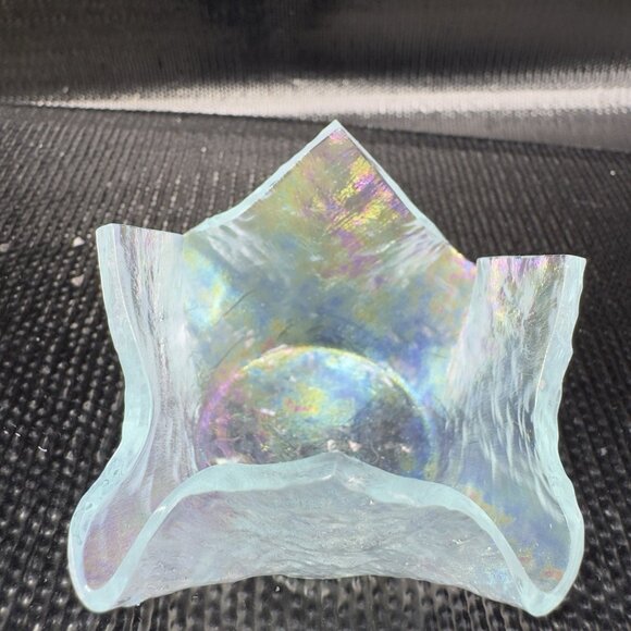 Vintage Hand Made Fused Glass Small Votive Iridescent Finish Trinket Holder VTG - Picture 9 of 13